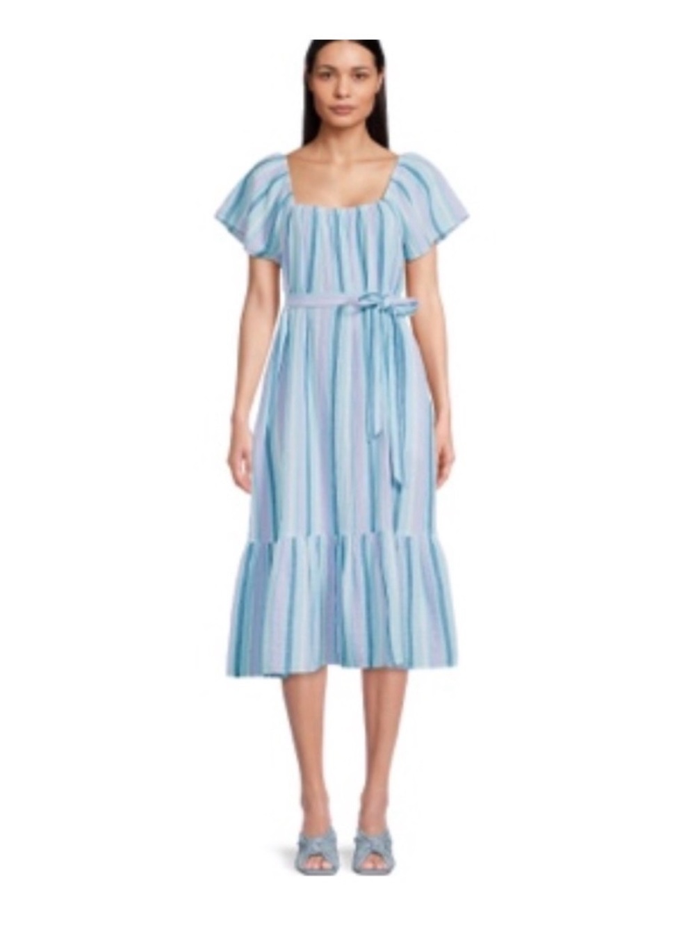 Blue Flutter Sleeves Dress